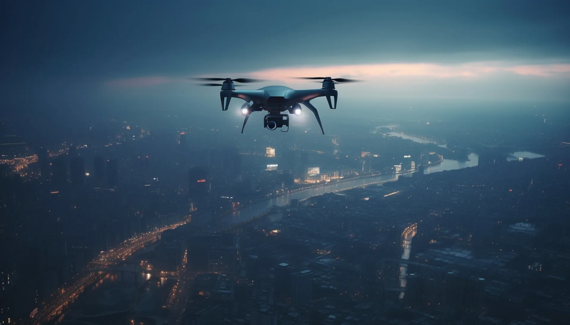 Dron nad miastem jako przykład technologii podwójnego zastosowania